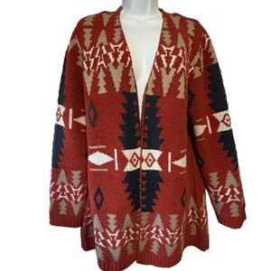 Collection of BOBEAU Womens Long Cardigan Sweater Rust Red Southwestern Aztec XL